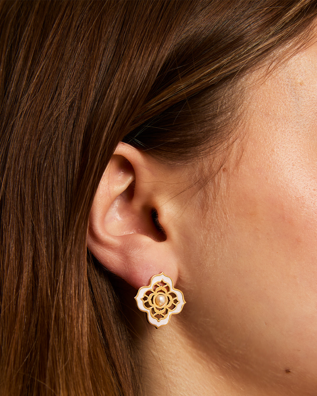 Boucles Clous Dentelle Rose Perle Intemporelle