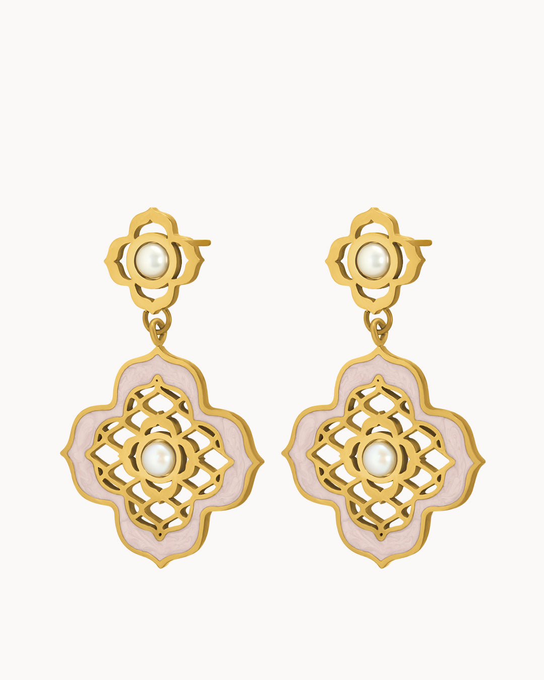 Boucles d'oreille  Pendantes Dentelle Rose Perle Intemporelle