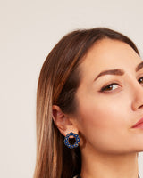 Boucles clous couronne de plumes Bleue