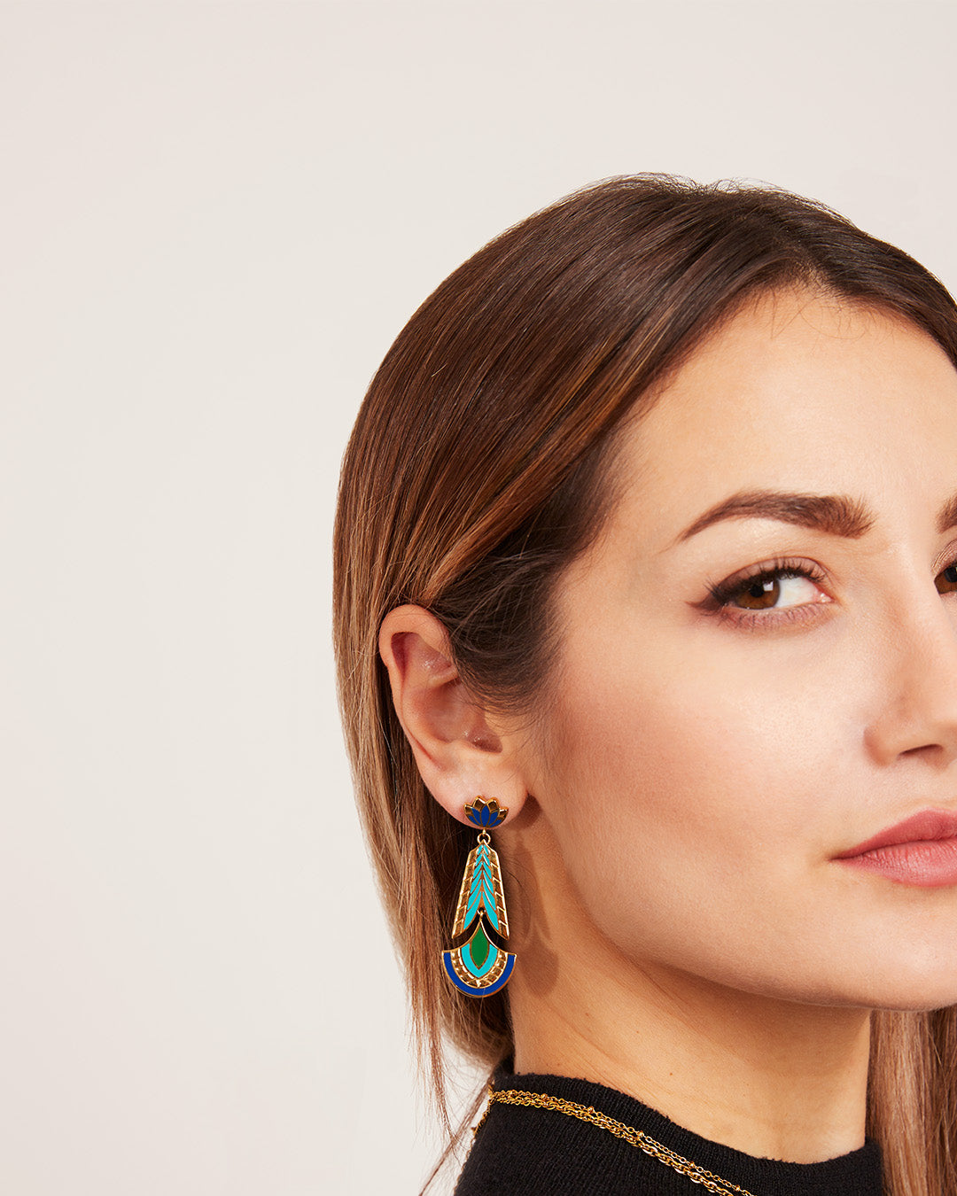 Boucles d'oreille  Pendantes plumes de paon